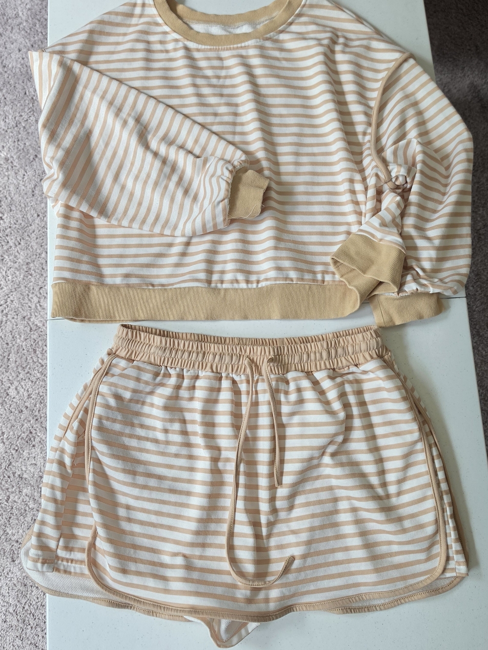 Striped Cozy Lounge Set - Cream & Tan Women’s Intimates